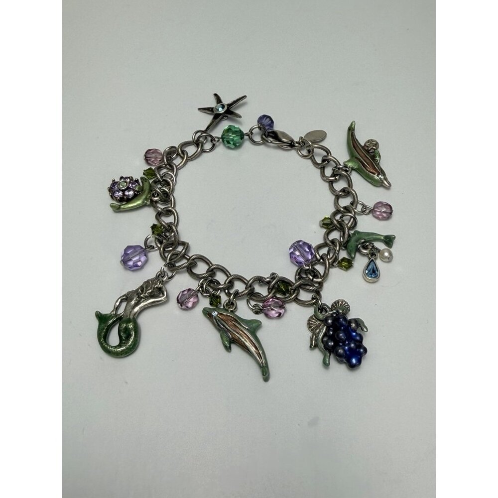 Kirks Folly Dolphin Mermaid Beach Summer Grape Star Flower Bead Silver Bracelet - Picture 6 of 8